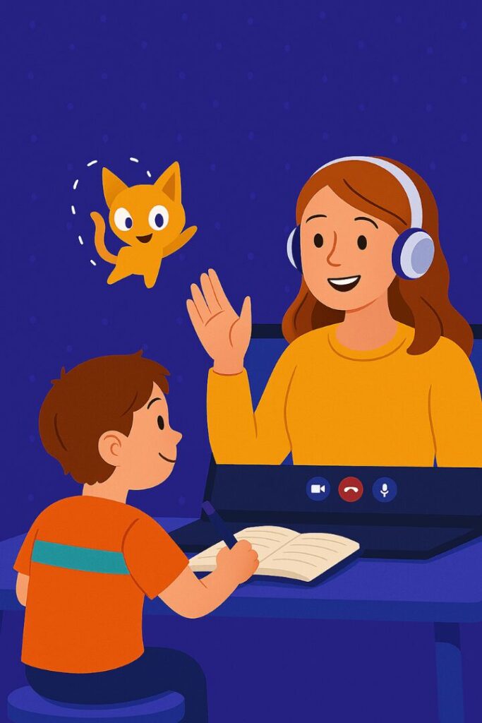 ノバキッドで男の子がレッスンを受けているイラスト